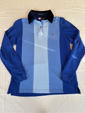 Tommy Hilfiger Vintage Rugby Polo Shirt Blue Colorblock Velvet‎ Collar Medium